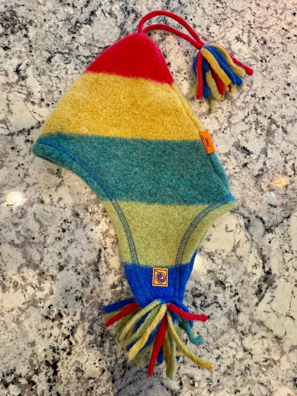 Natural Born Colorful Striped Kids One-Piece Wool Hat with Tassel - Multi